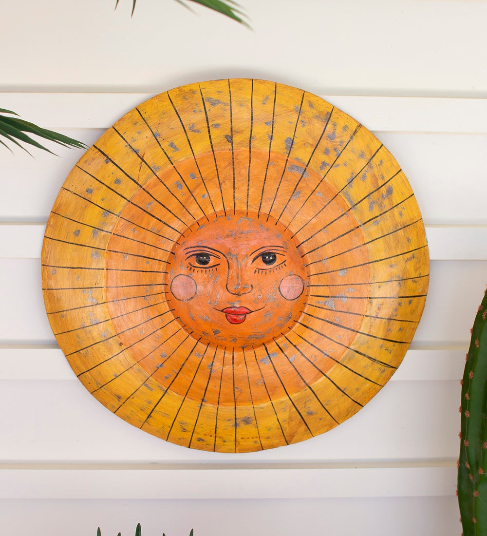 Hand-Hammered Recycled Metal Sun Face Wall Art