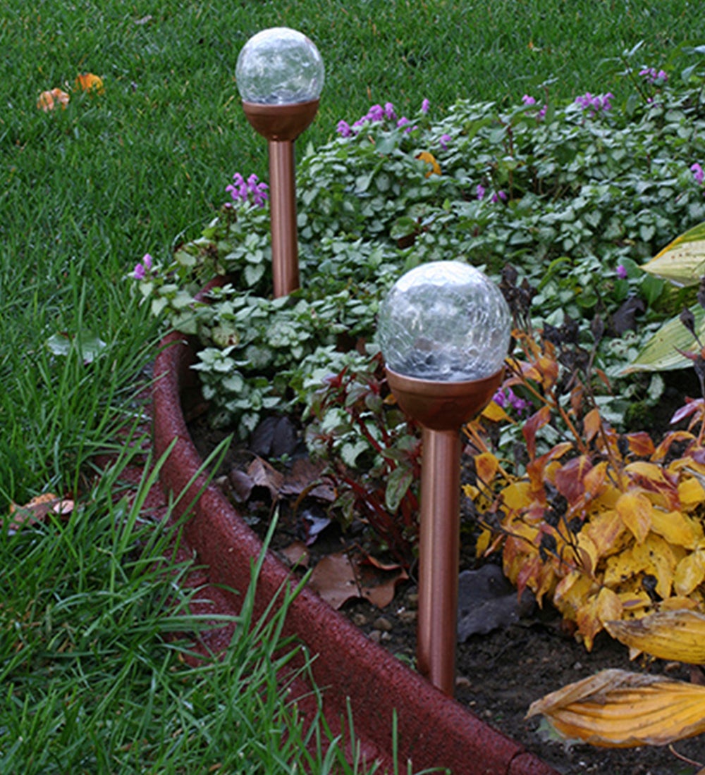 Crackle Glass Globe Solar Lights with Copper Finish Stake, Set of 2