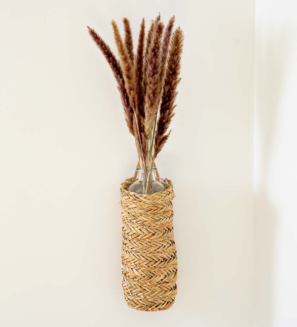Hanging Seagrass Wrapped Bottle with Fountain Grass Spray