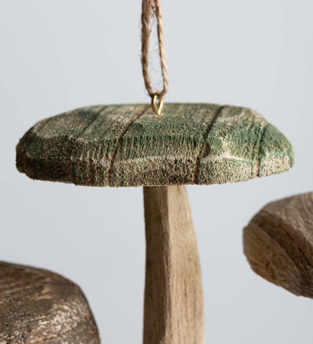 Wood Mushroom Ornaments, Set of 5