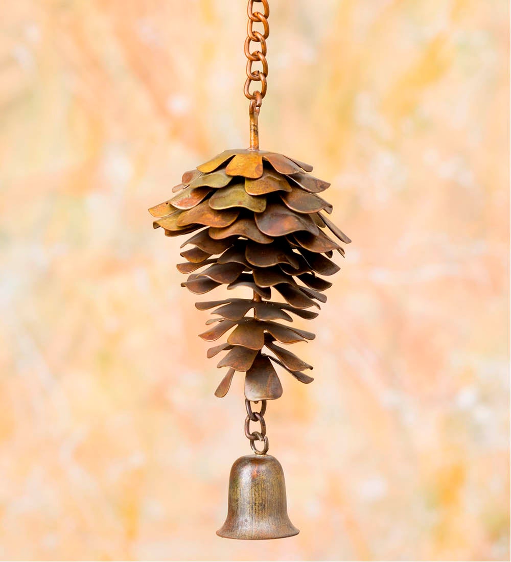 Flamed Metal Pinecone with Bell Ornament