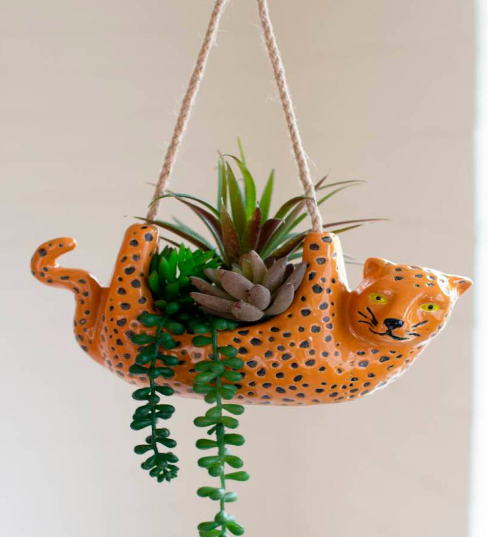 Ceramic Cheetah Hanging Planter
