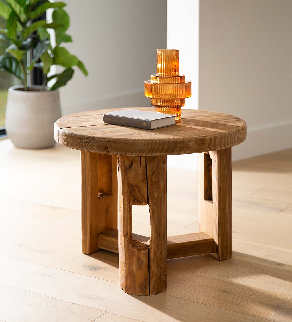 Rustic Reclaimed Pine Wood Side Table
