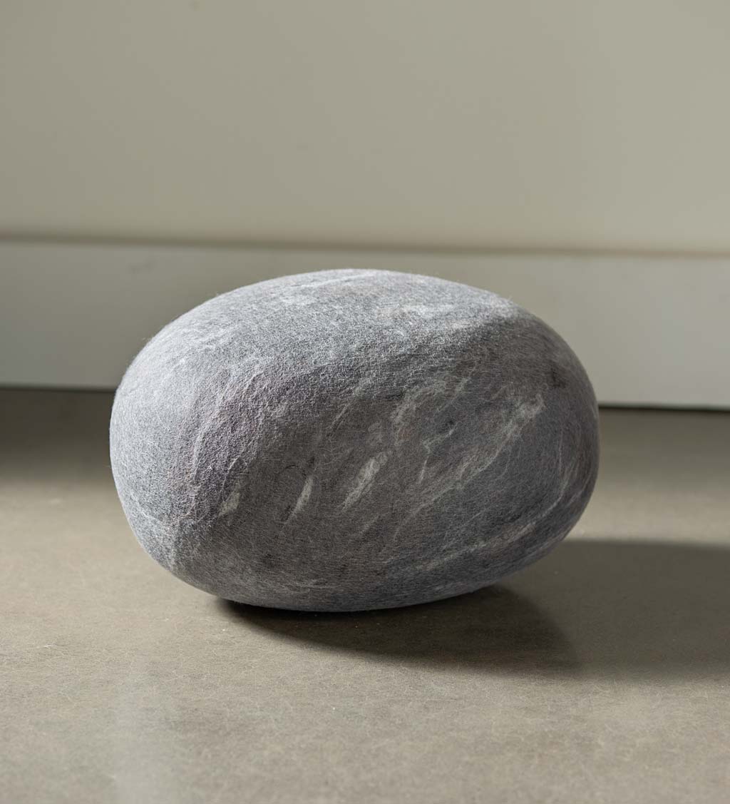 Small Felted Merino Wool Stone Pouf, Dark Gray