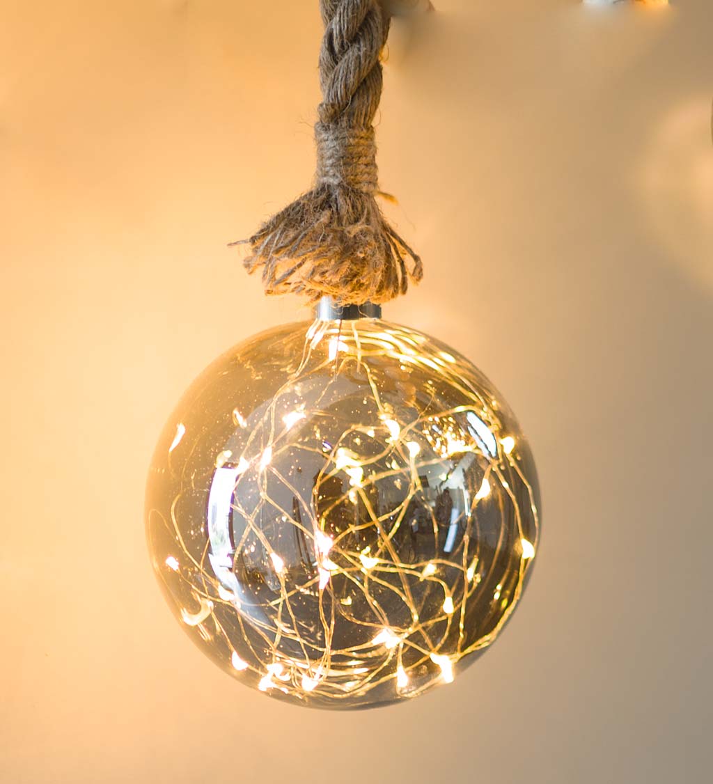 Glass Ball Light with Hanging Jute Rope, Large