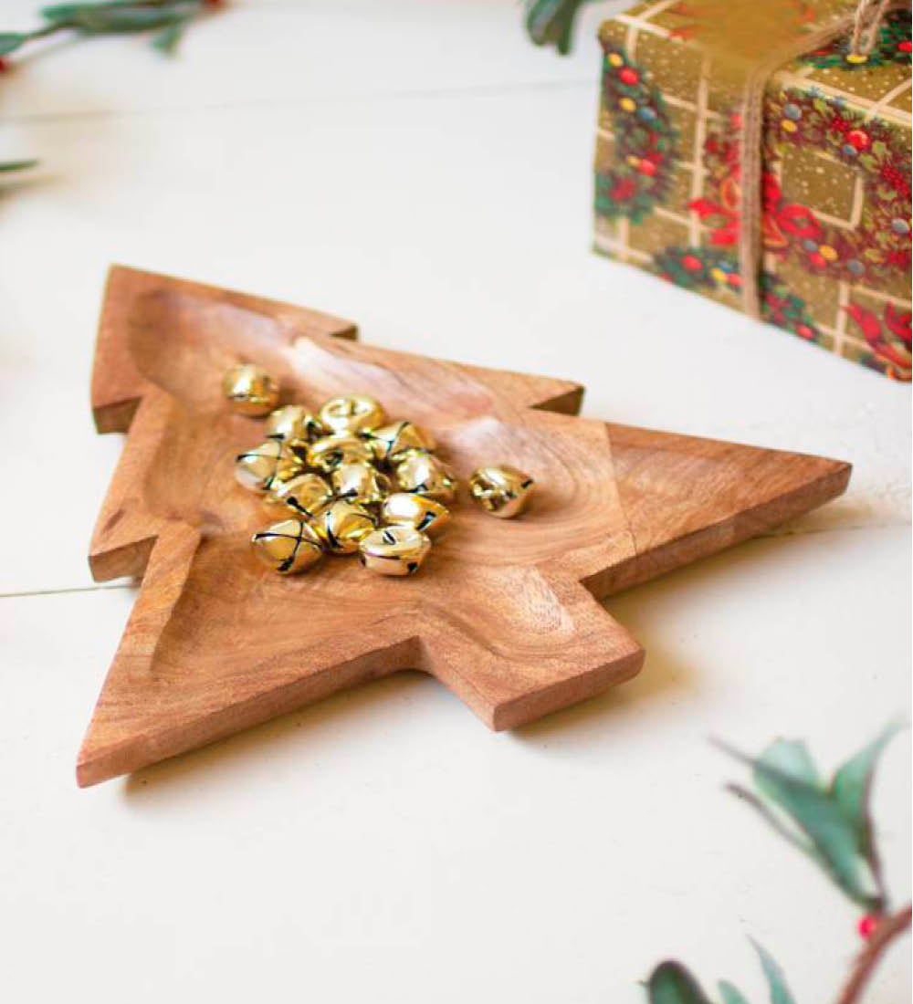 Carved Wood Christmas Tree Platter