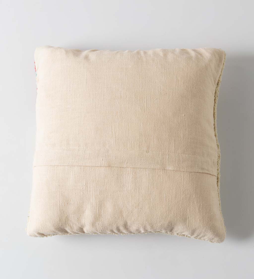 Two Doves Holiday Hand-Hooked Wool Pillow, 16"Sq.