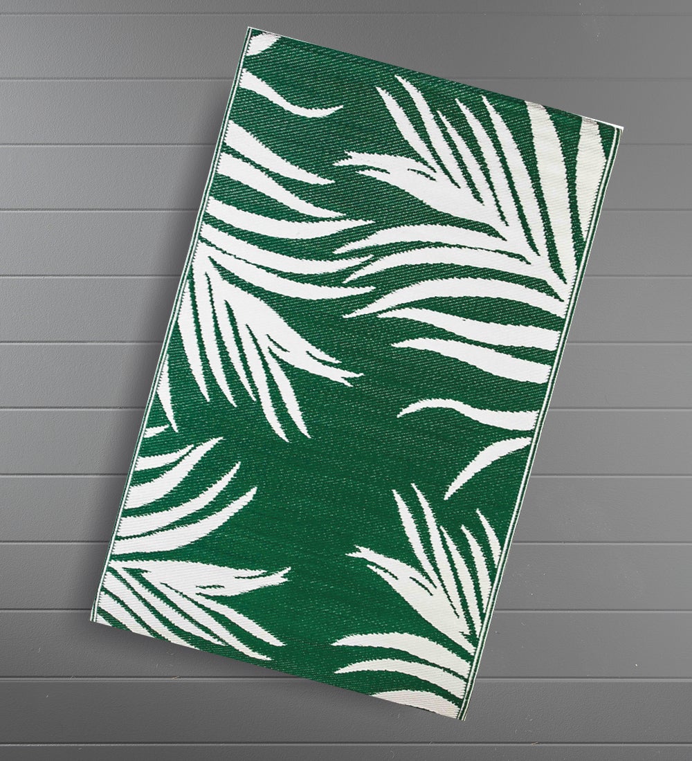Reversible Weather-Resistant Rug 3'x5' Green Palms