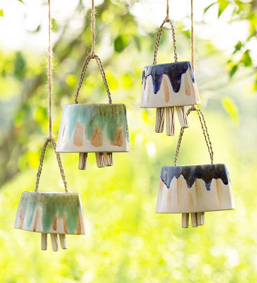 Artisan-made Ceramic Cowbell Chimes, Set of 2