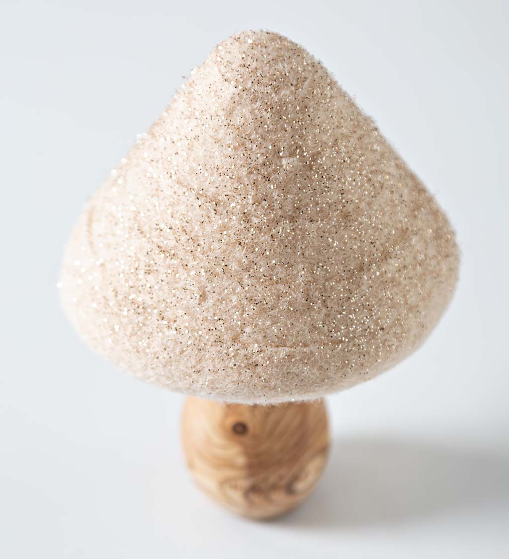 Wood and Felted Wool Mushroom