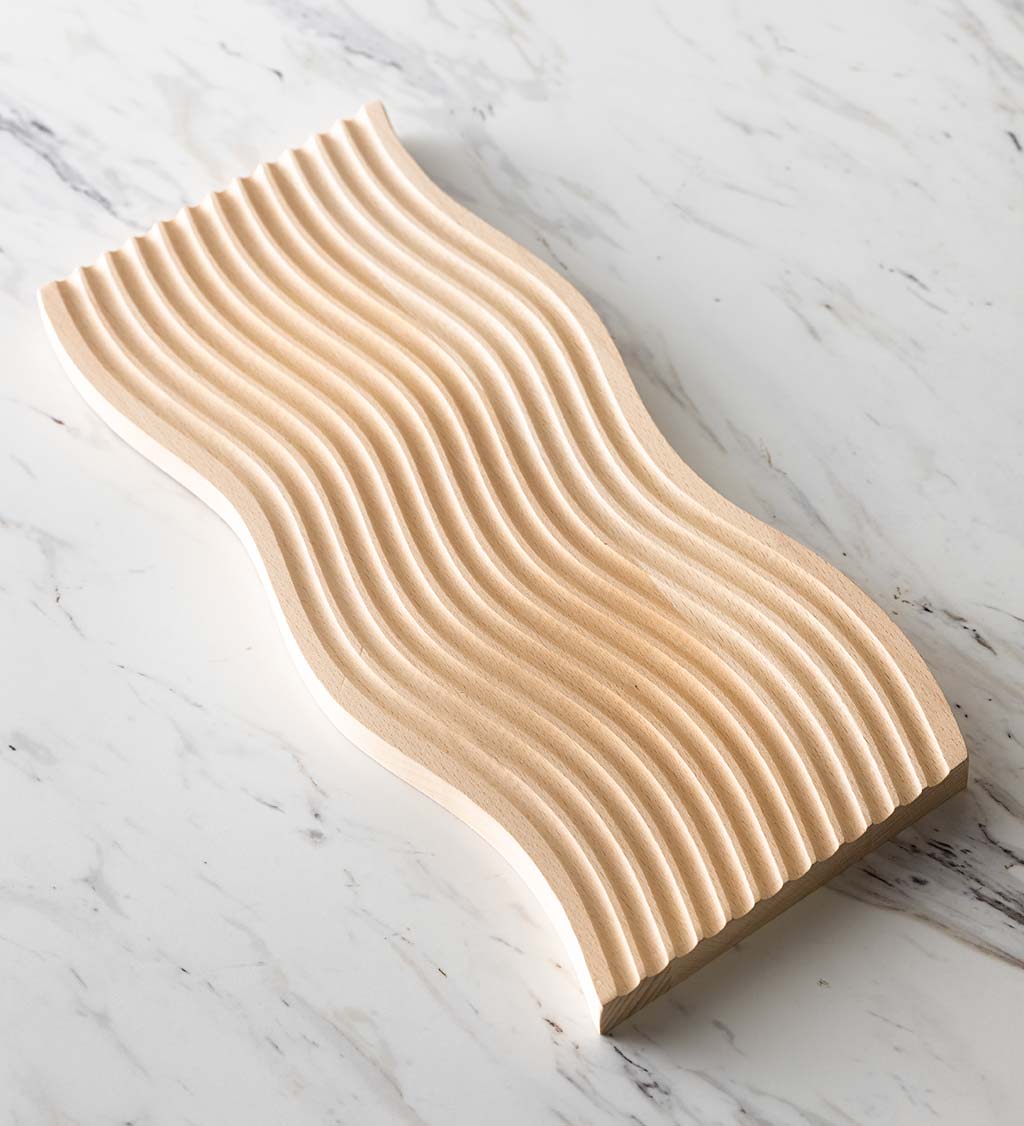 Grooved Beechwood Serving Tray, Wavy