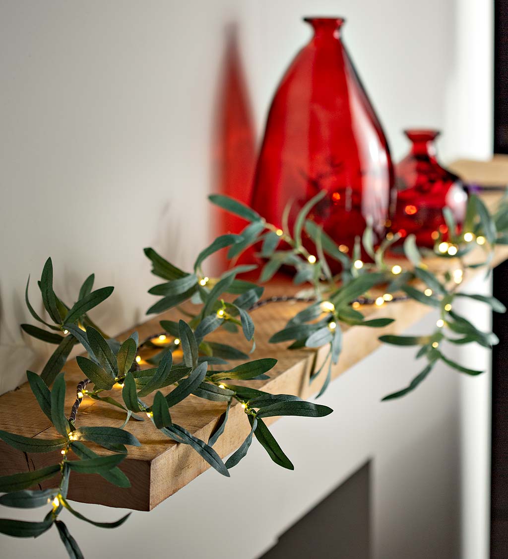 Indoor/Outdoor Battery-Operated Lighted Olive Garland