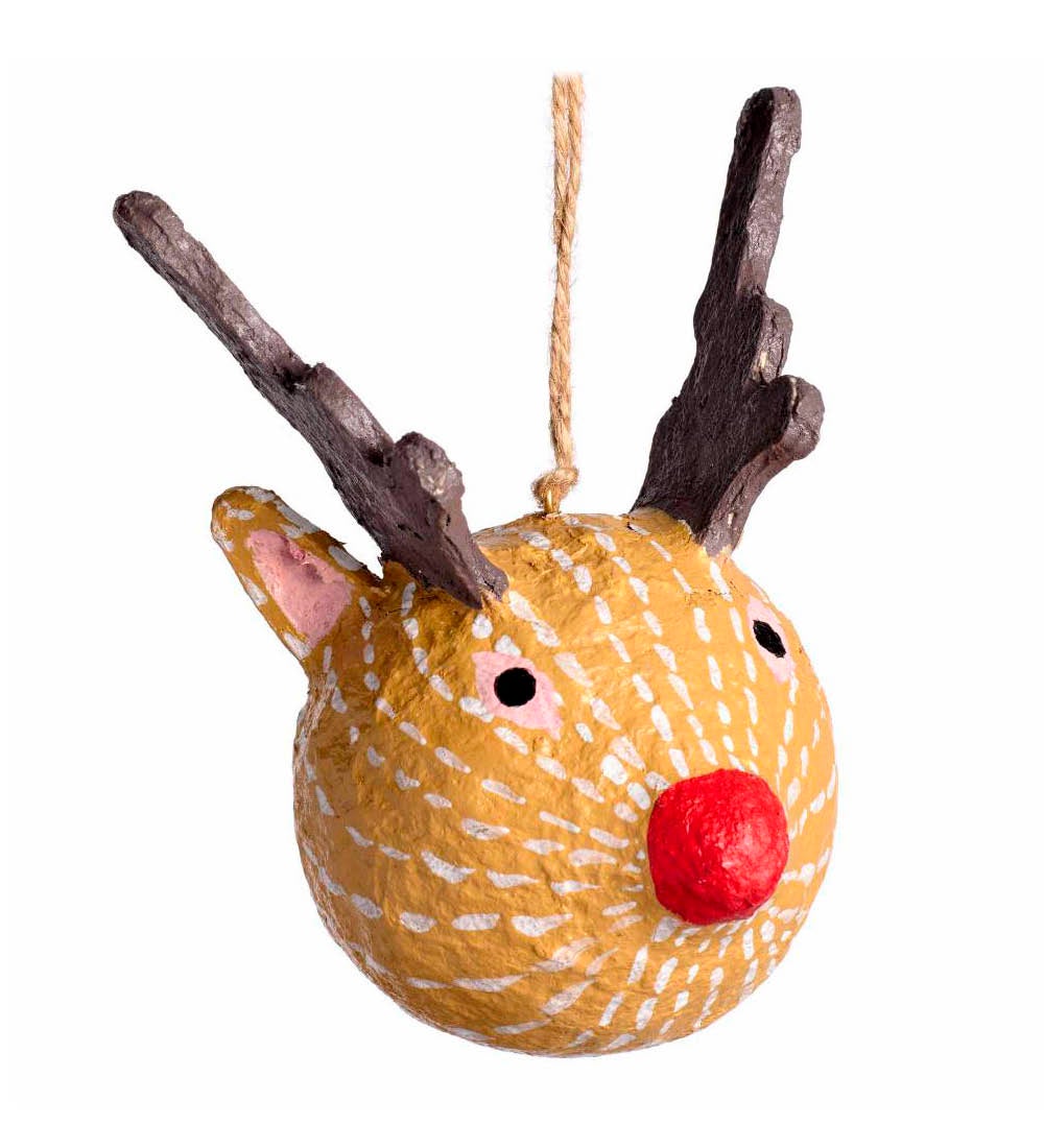 Recycled Fabric-Mache Reindeer Ornament