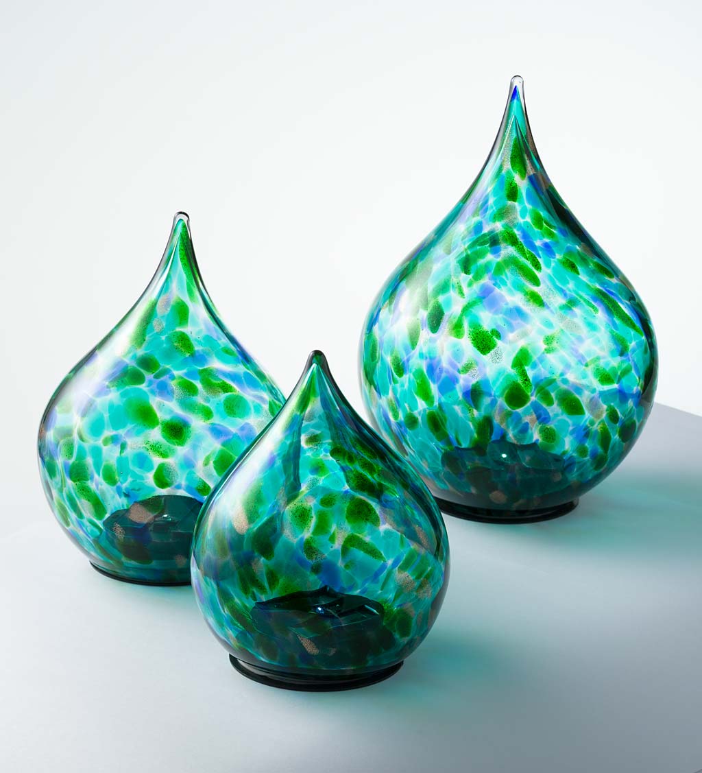 Multi-Colored Glass Solar Lighted Teardrop Lamps, Set of 3