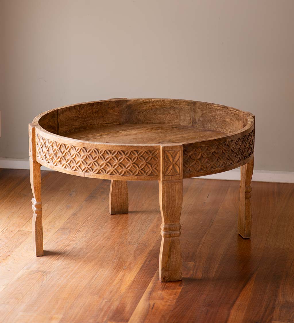 Hand Carved Mango Wood Chakki Accent Table