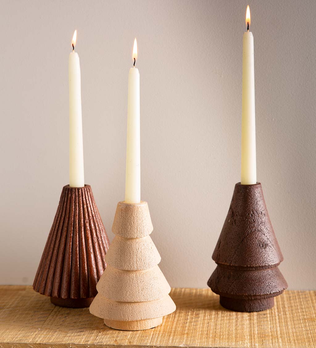 Wooden Tree Candleholder, Set of 3