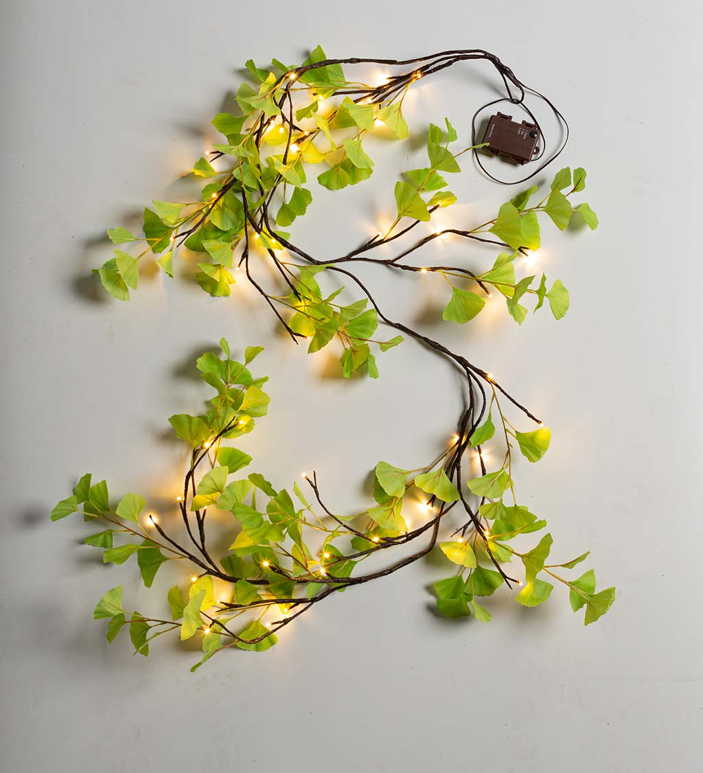 Indoor/ Outdoor Battery-Operated Lighted Ginkgo Garland swatch image