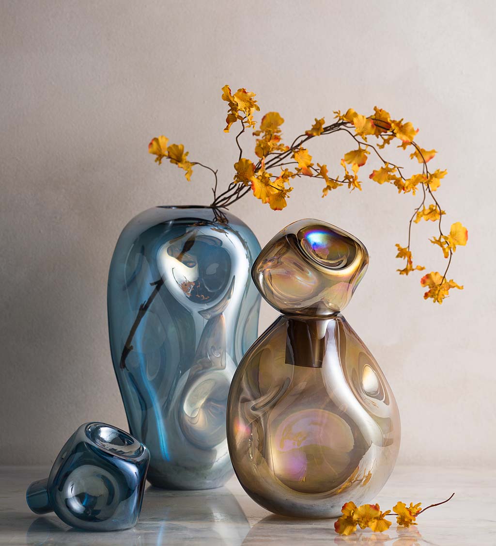 Dual-Dented Iridescent Glass Vase, Large