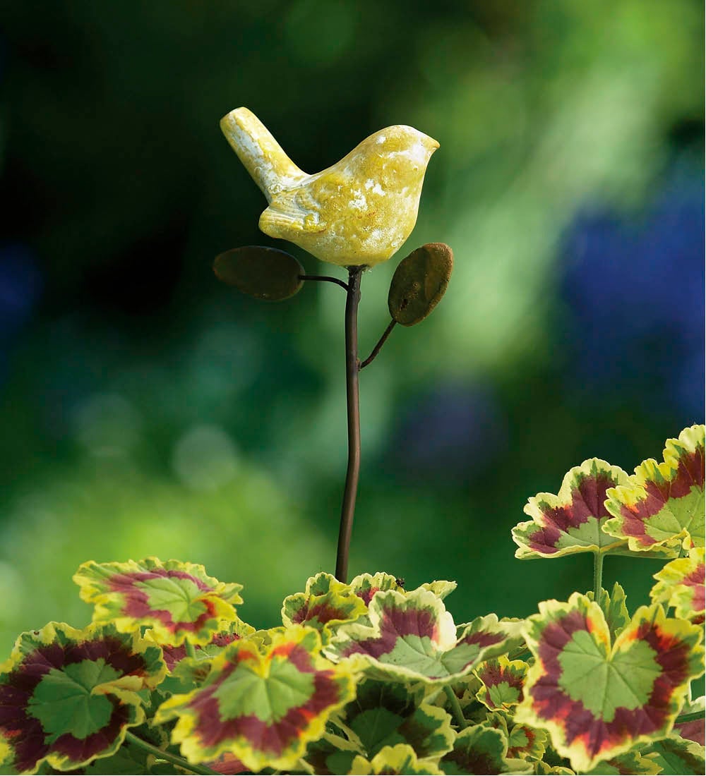 Terracotta Yellow Bird Plant Pick