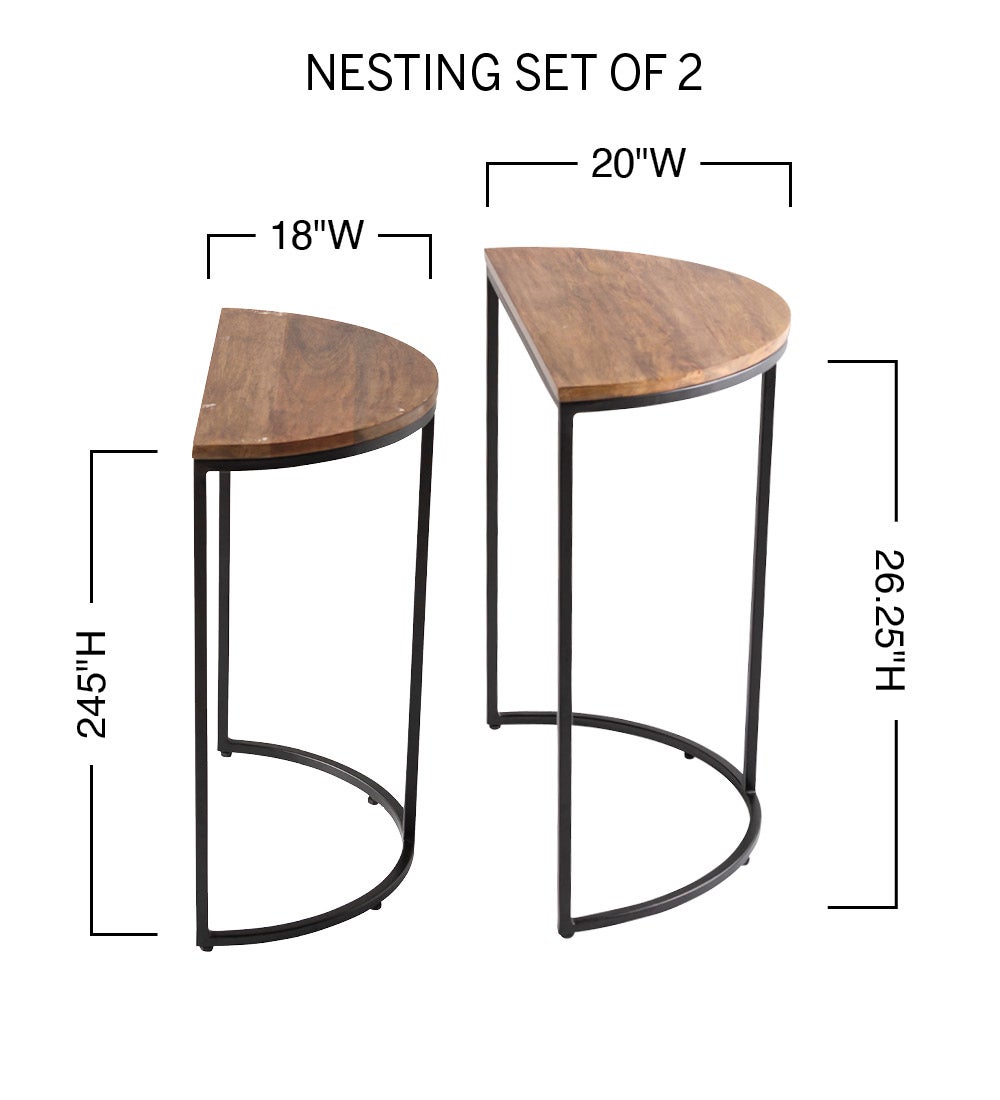 Industrial-Style Semi-Circle Nesting Tables, Set of 2