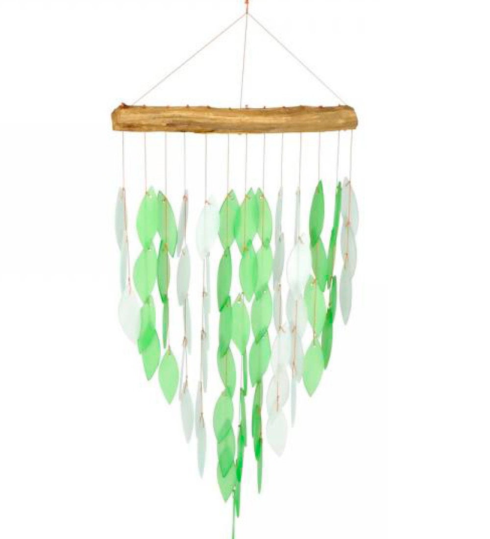 Large Glass Leaves on Driftwood Chime