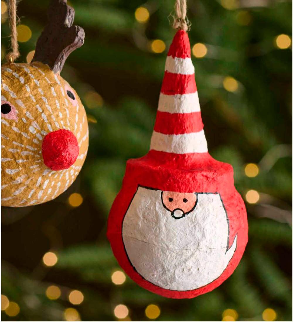 Recycled Fabric-Mache Santa Claus Ornament