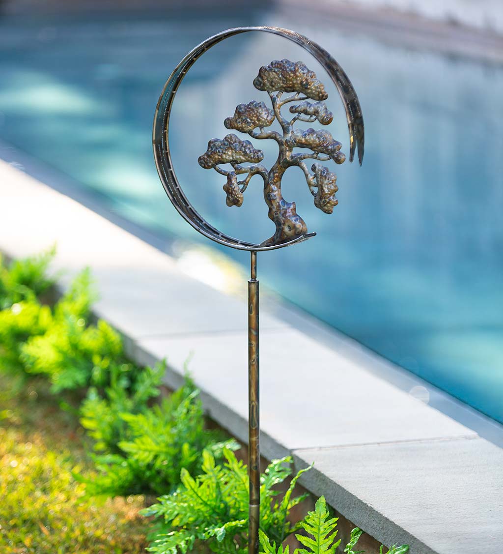 Artisan-Made Metal Bonsai Tree Garden Stake/Spinner