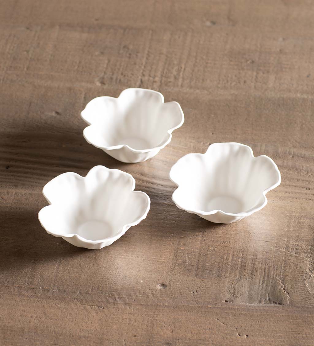 Porcelain Hibiscus Floating Tealight Holders, Set of 3