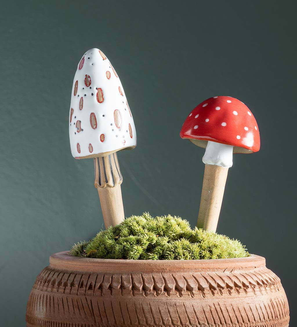 Ceramic Mushroom Spore Plant Stakes, Set of 2