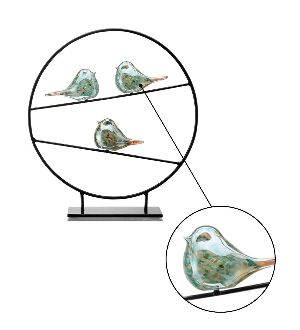 Art Glass Silver Bird Trio Sculpture