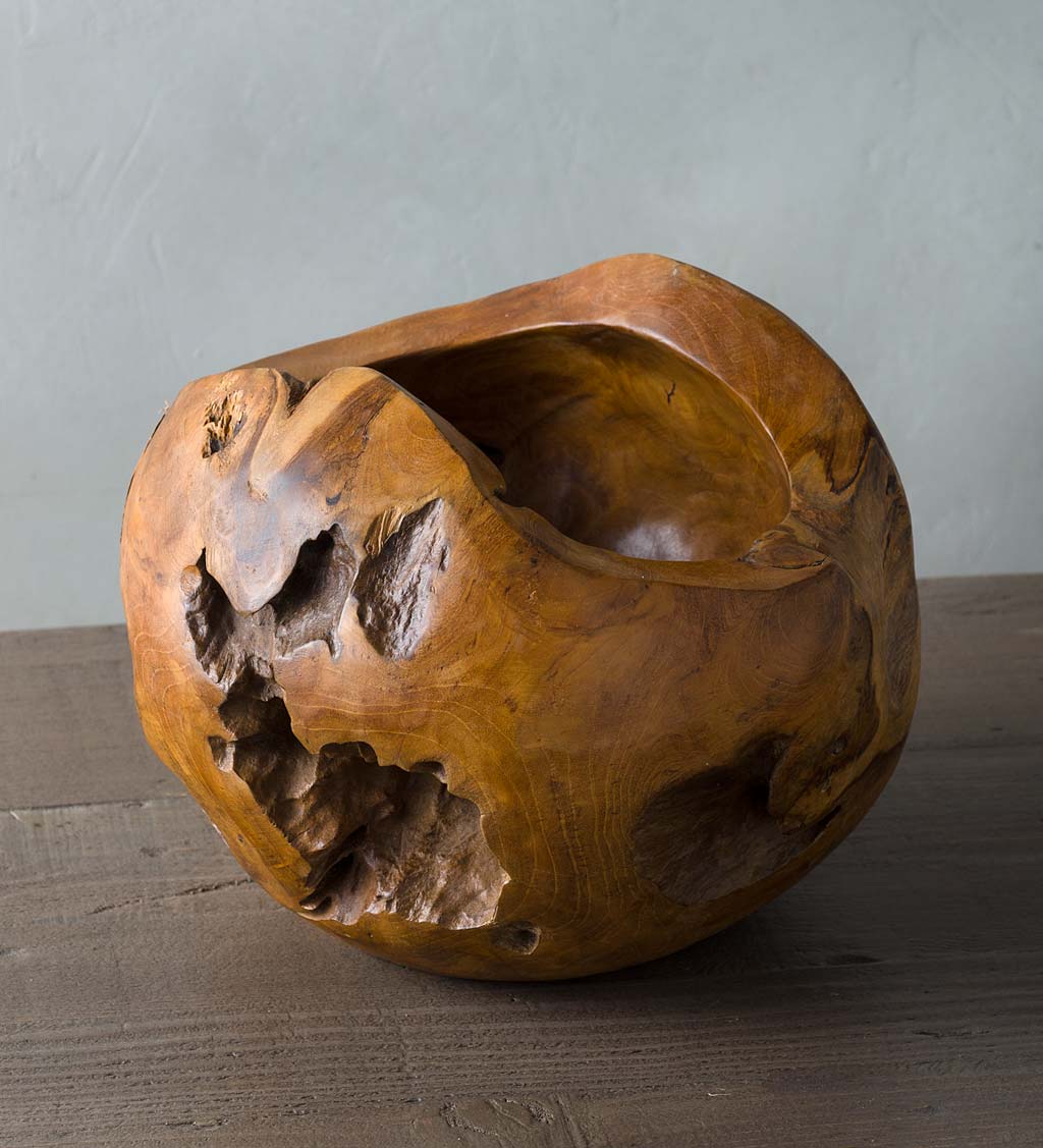 Distressed Round Teak Wood Vases
