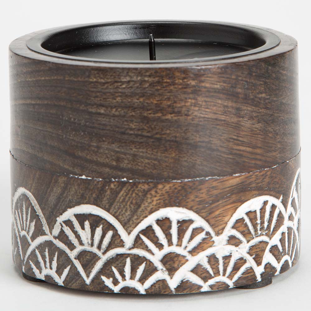 Handcarved Indian Rosewood Round Candle Holder - Large