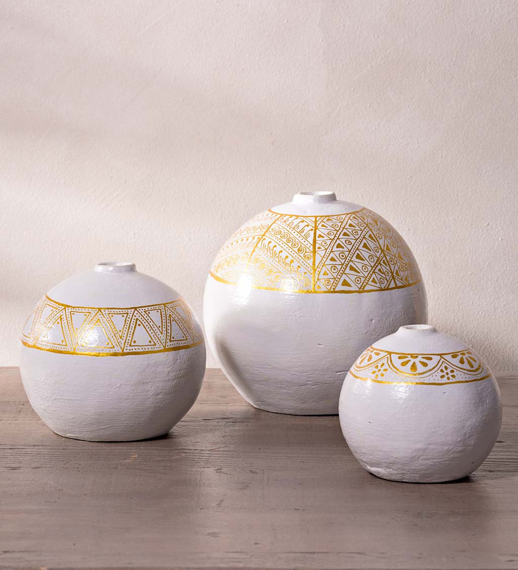 Hand-painted Clay Vases, Set of 3
