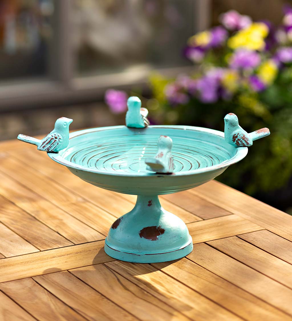 Perched Birds Metal Tabletop Birdbath