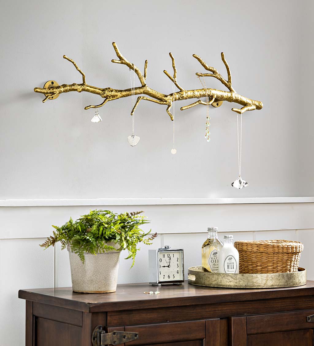 Recycled Aluminum Vertical/Horizontal Branch Coat Rack with Gold Finish