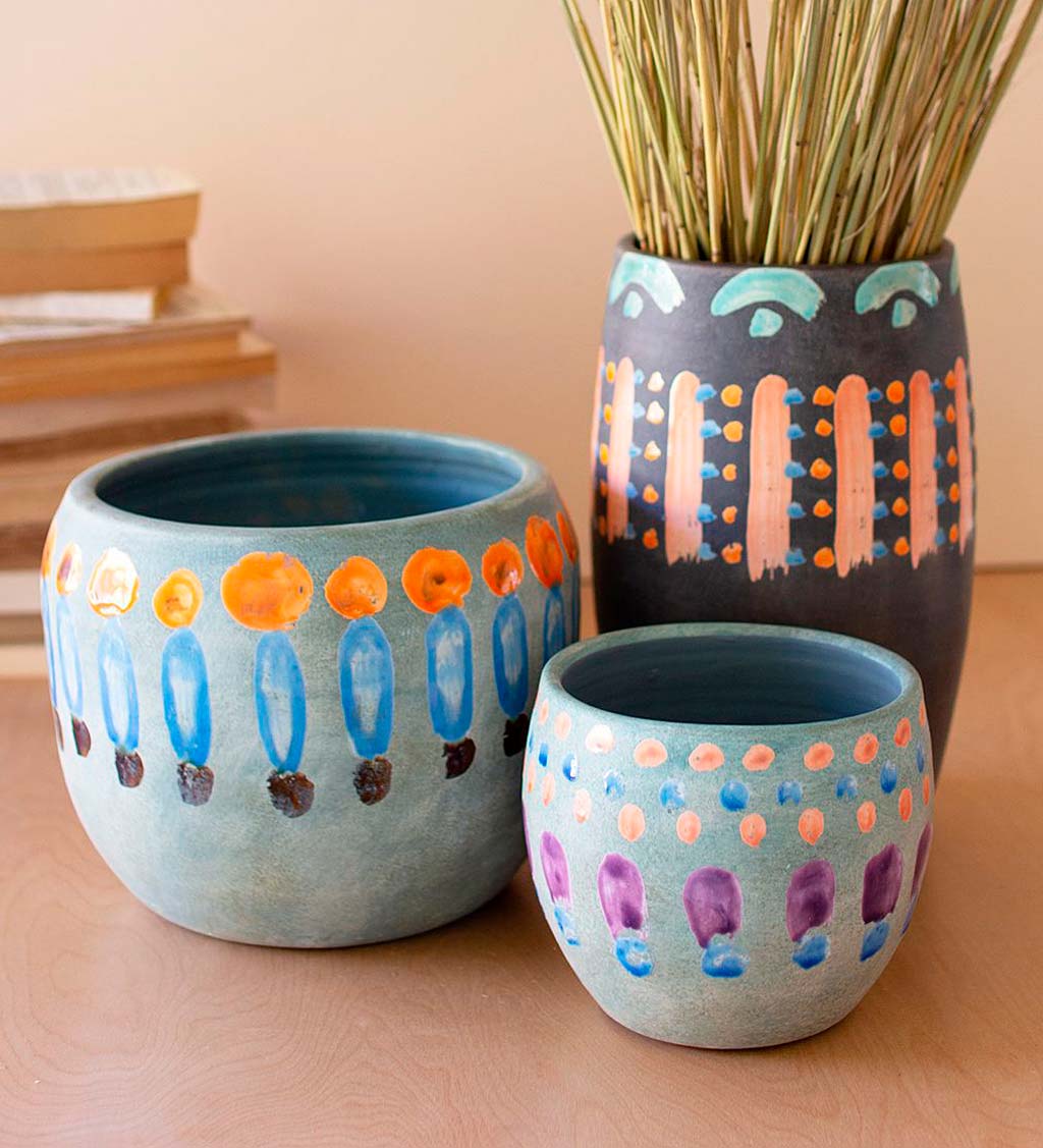 Hand-Painted Colorful Ceramic Vases, Set of 3