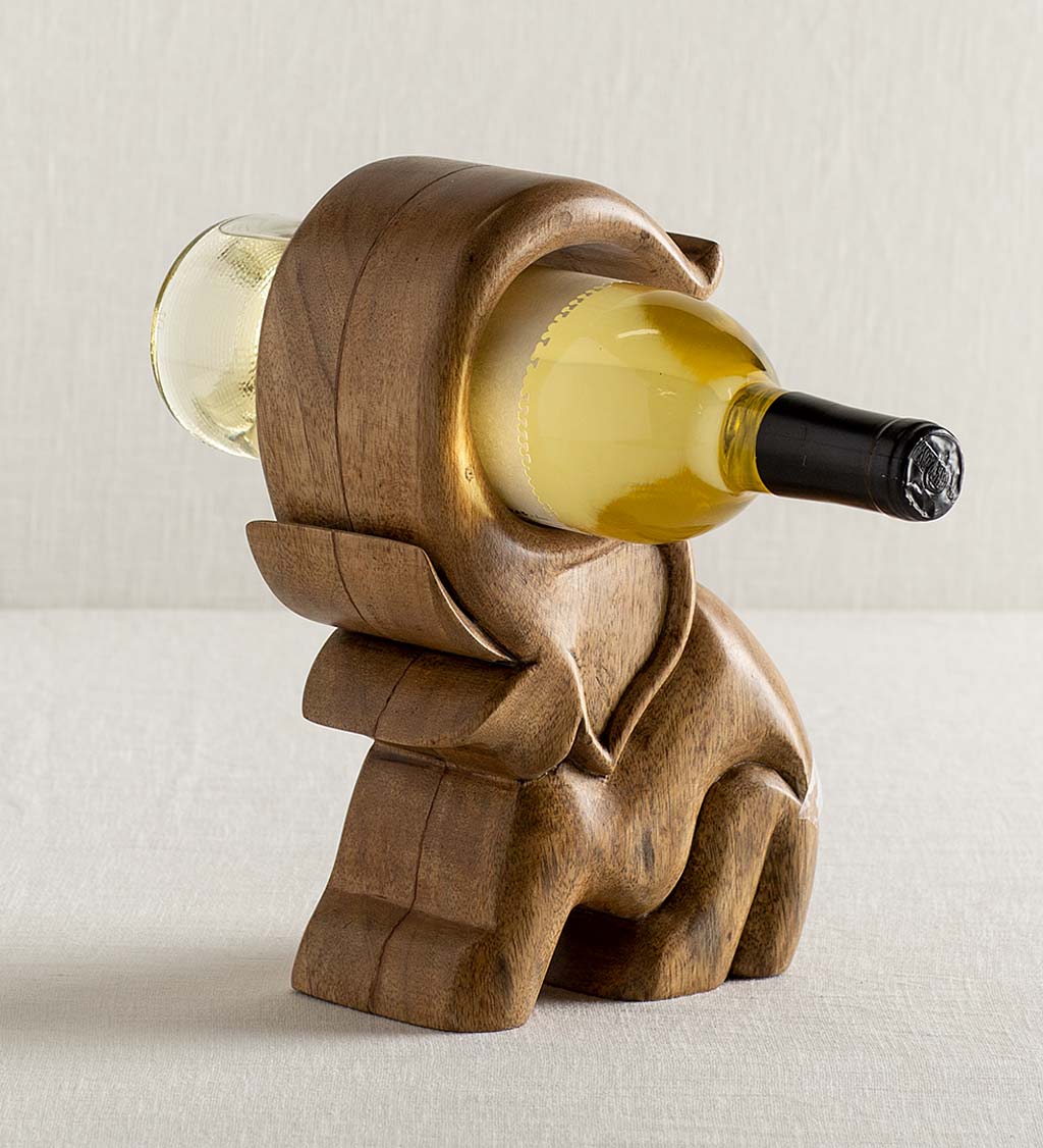 Hand-Carved Wooden Elephant Wine Bottle Display