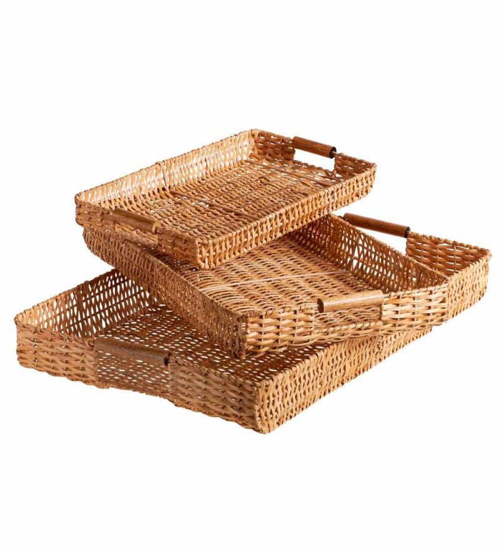 Woven Bamboo Trays, Set of 3