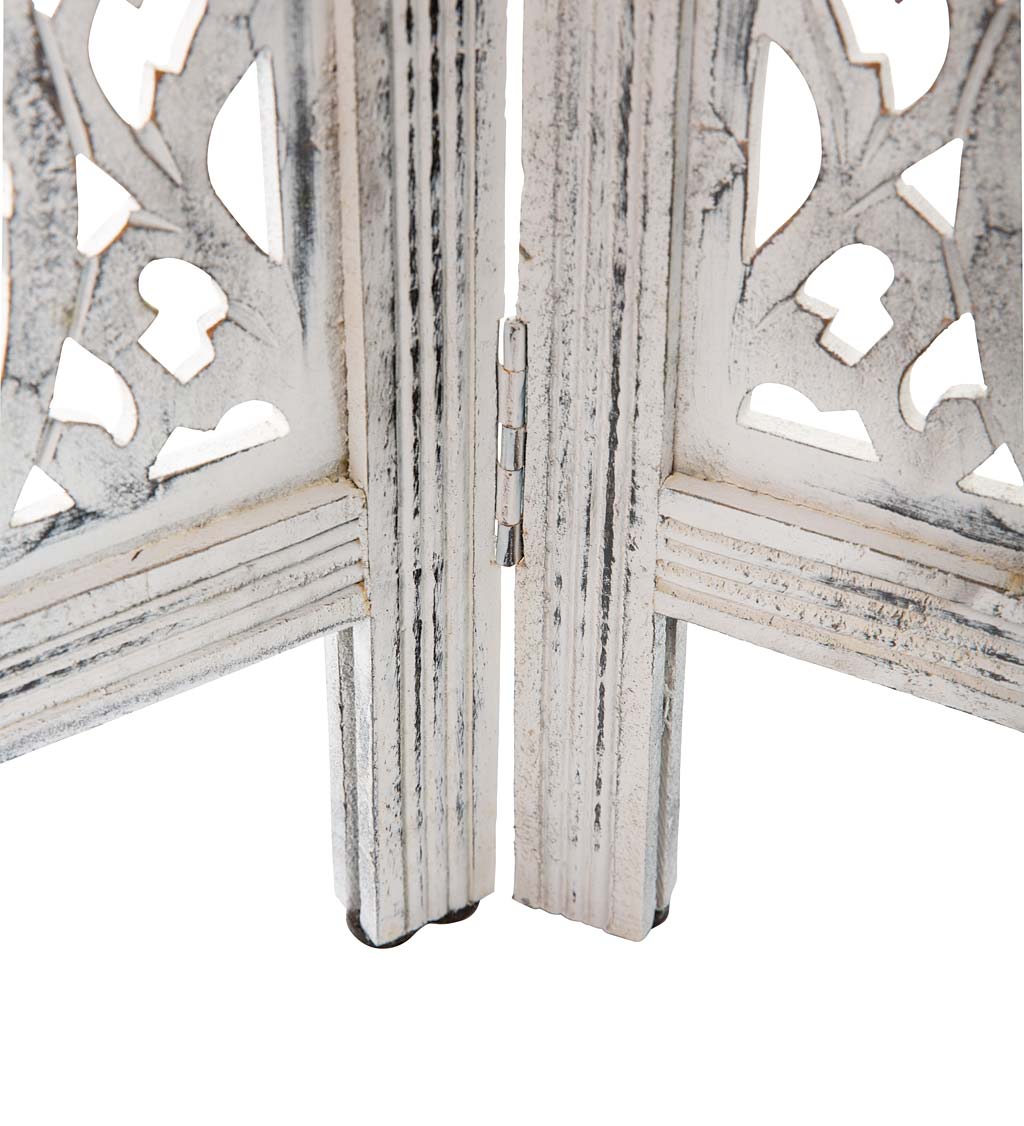 White Handcarved Lotus Folding Screen