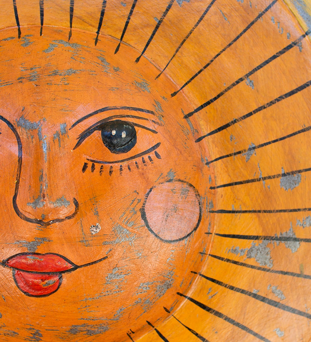 Hand-Hammered Recycled Metal Sun Face Wall Art