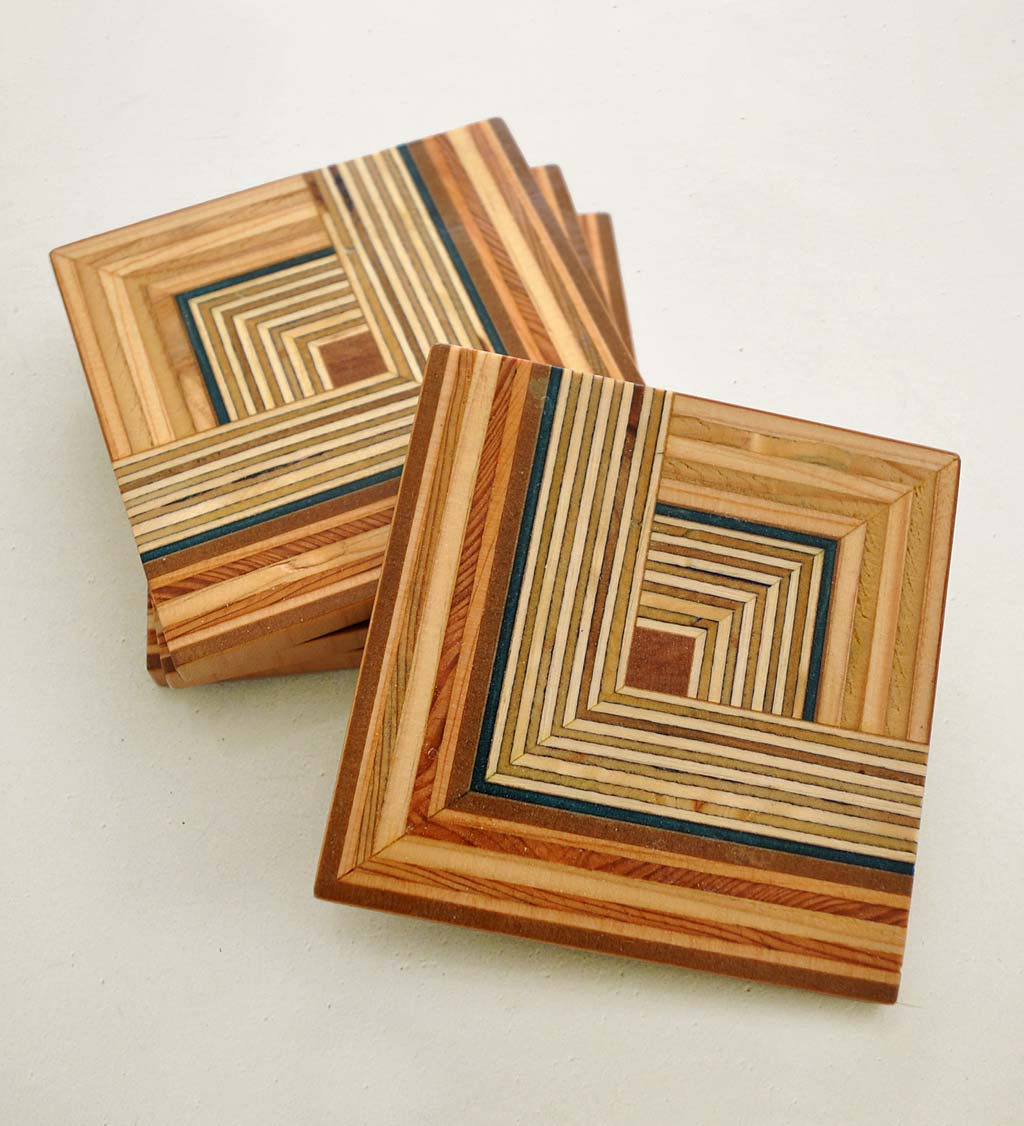 Handcrafted Wood-Pieced Coasters by Alexandria Cicorschi, Set of 4