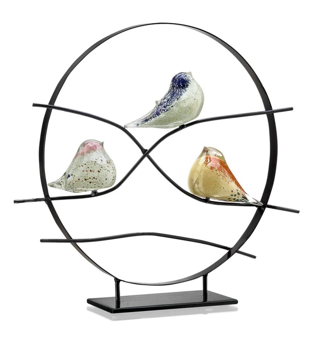 Art Glass Bird Trio Desk Decor