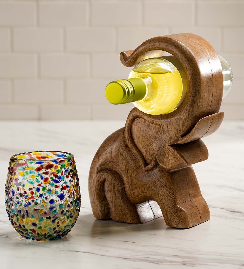Hand-Carved Wooden Elephant Wine Bottle Display