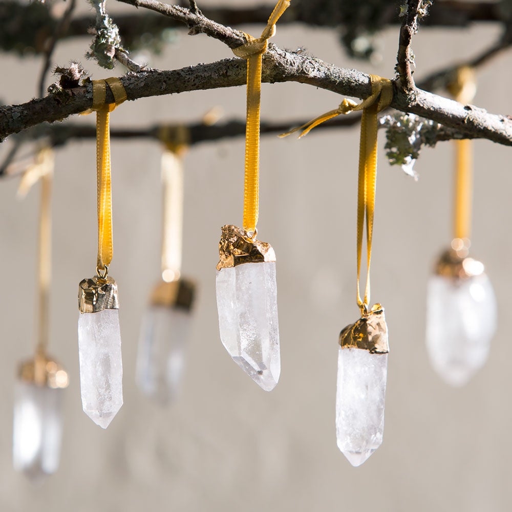 Gold-Tipped Quartz Crystal Ornaments, Set of 6