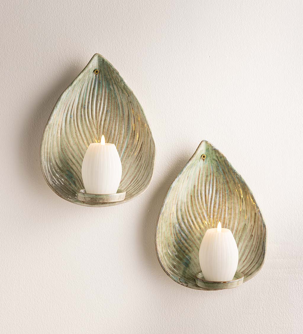 Stoneware Leaf Wall Candle Sconce