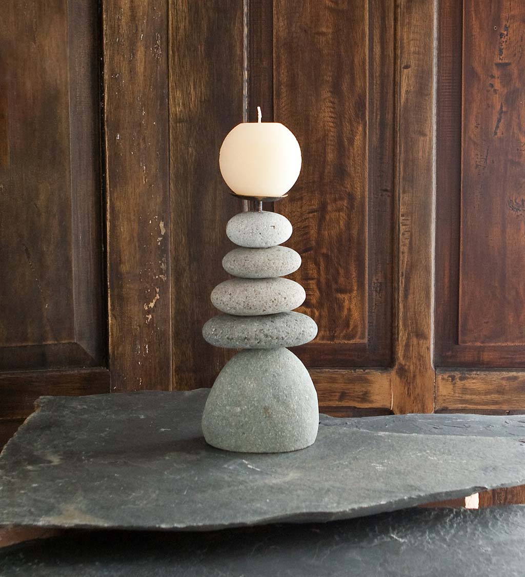 5-Stone Cairn Candle Holders, Set of 2