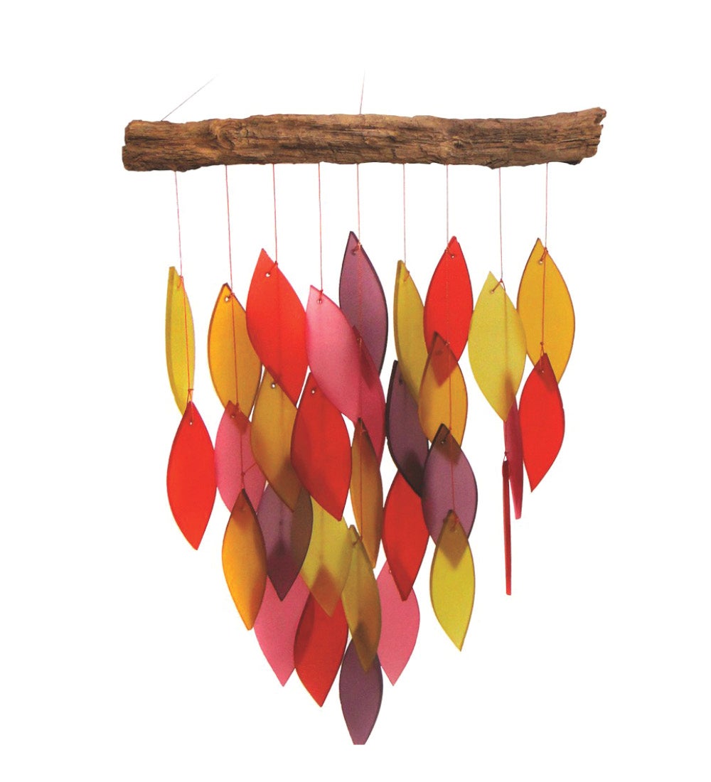 Fiesta Glass Leaves Wind Chime on Driftwood Chime