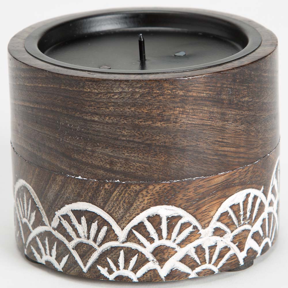 Handcarved Indian Rosewood Round Candle Holder - Small