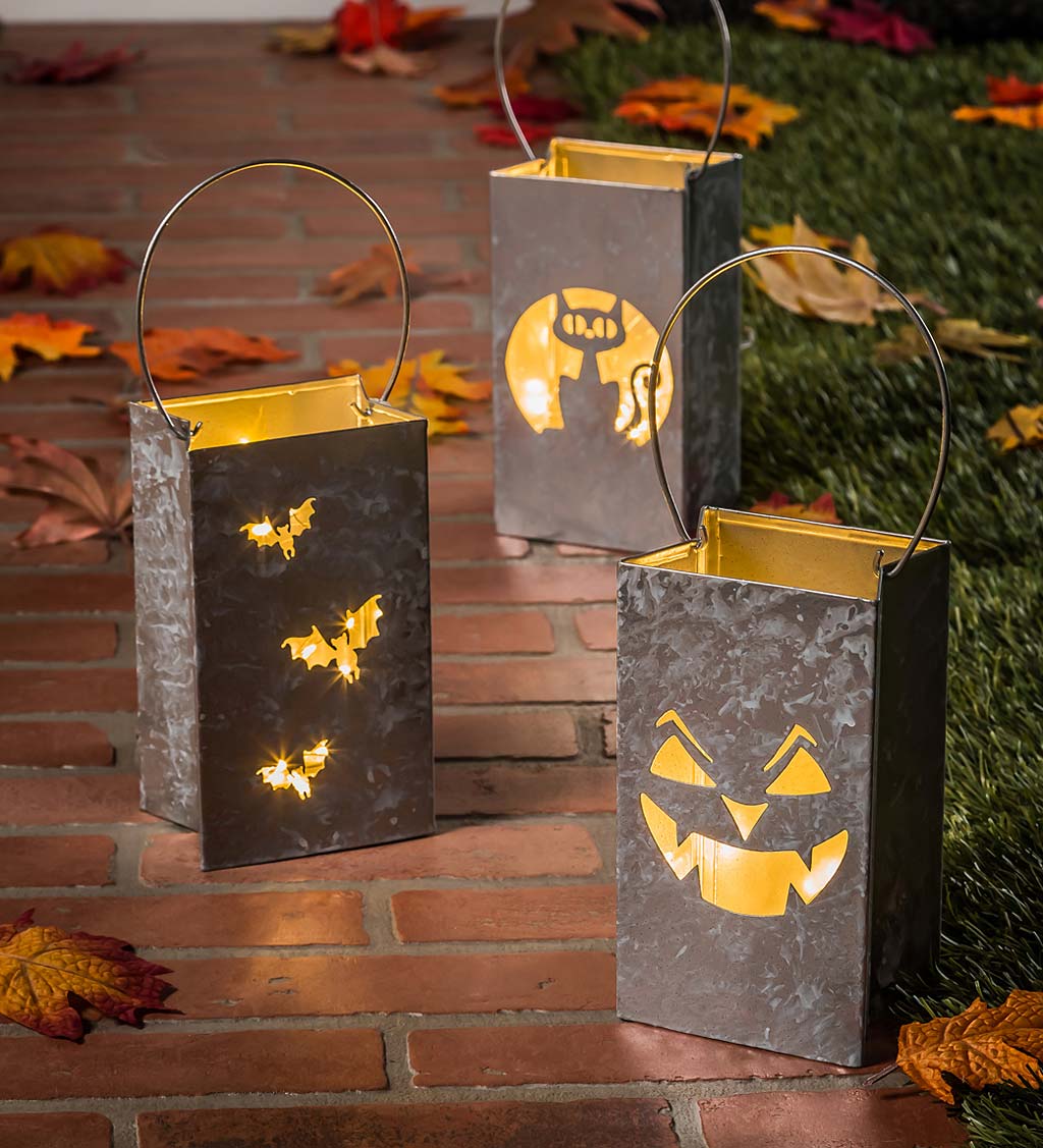 Galvanized Metal Halloween Lanterns, Set of 3