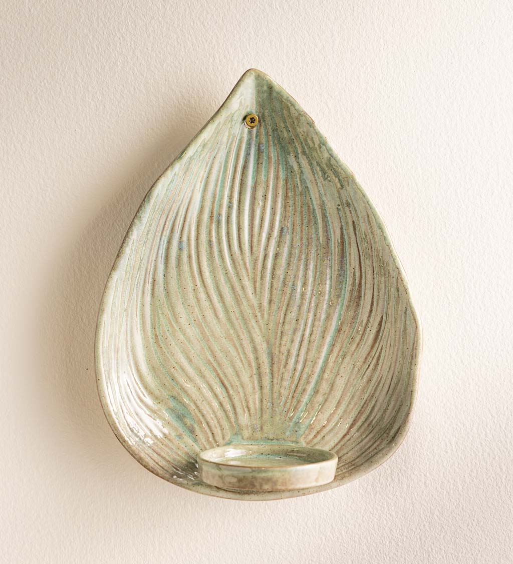 Stoneware Leaf Wall Candle Sconce